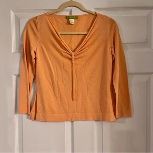 Sigrid Olsen cotton blend 3/4 sleeve melon orange top tassel small petite